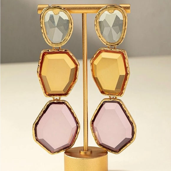 1Pair Multicolor Statement Drop Earrings - Picture 3 of 5